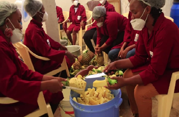 The beneficiaries were peeling off the pineapples for making juice and wine the program was fully funded by the U.S department of State